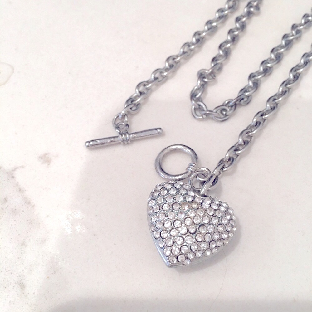 Sparkling Silver Heart Necklace with Crystal Pavé - Picture 2 of 11